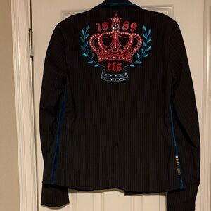 Triple Five Soul Black E89 Pinstripe Blazer with Red Lining and Blue Trim Y2K
